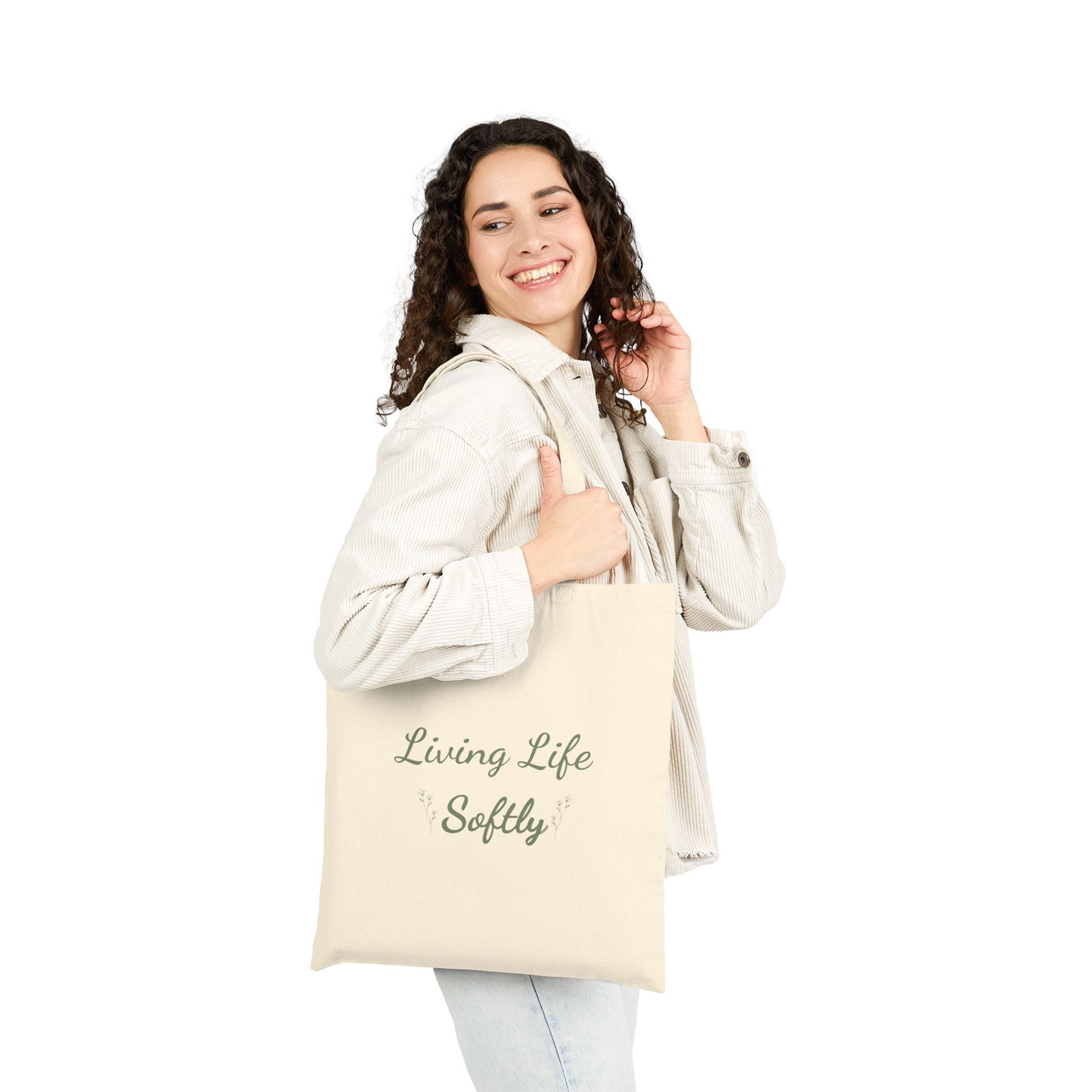 Living Life Softly Canvas Tote Bag-Cozy Cottagecore Book Tote, Soft Living Everyday Bag