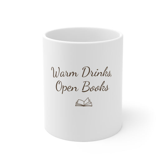 Warm Drinks, Open Books Mug—Cozy Book Lover Tea & Coffee Cup