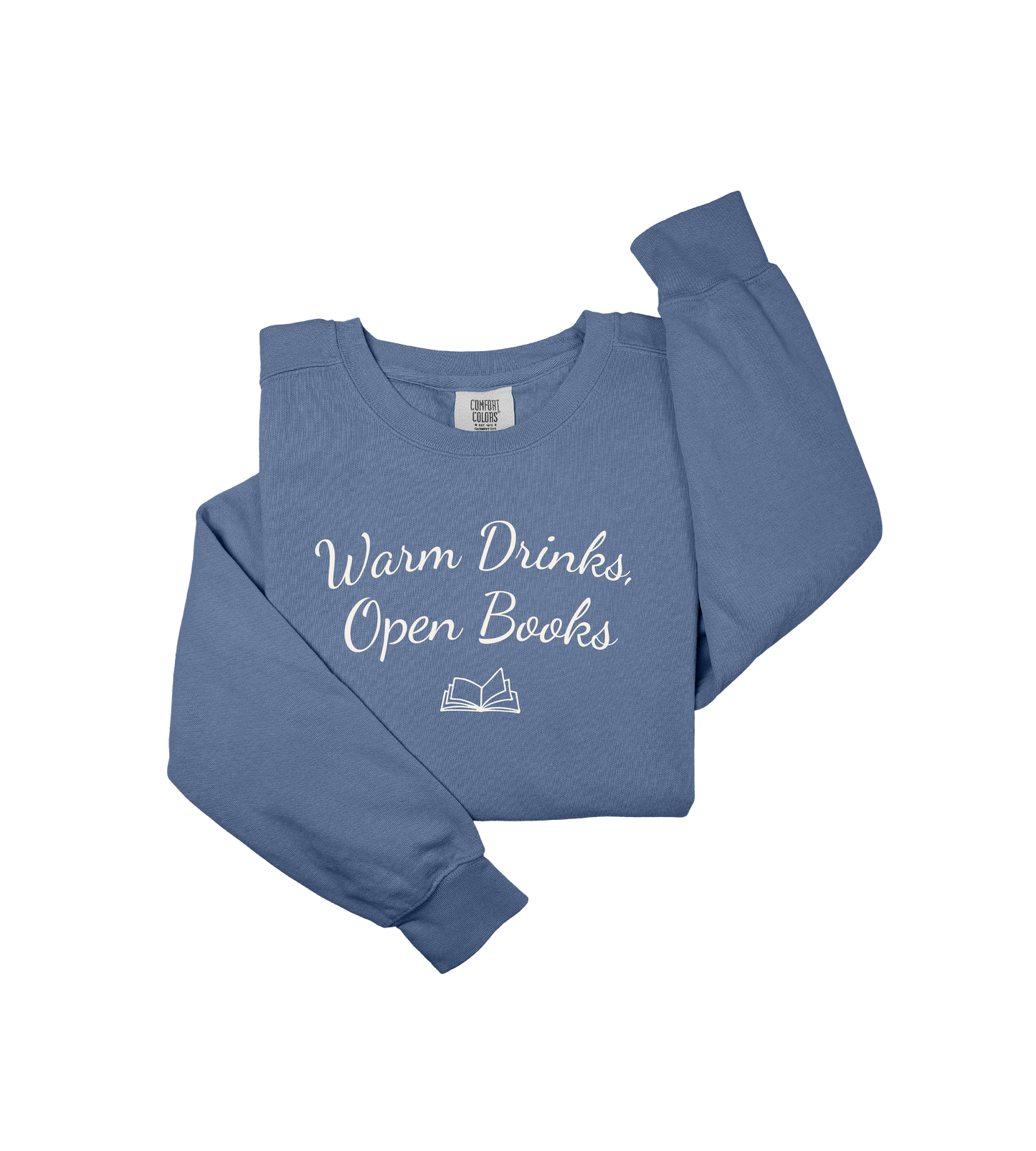 Warm Drinks Open Books Sweatshirt – Cozy Book Lover Crewneck, Reading Aesthetic Pullover