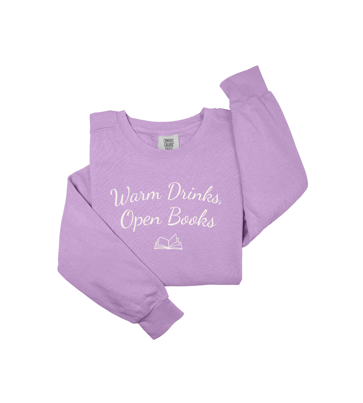 Warm Drinks Open Books Sweatshirt – Cozy Book Lover Crewneck, Reading Aesthetic Pullover