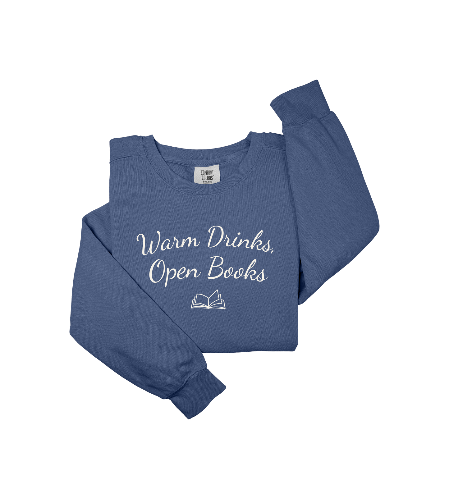 Warm Drinks Open Books Sweatshirt – Cozy Book Lover Crewneck, Reading Aesthetic Pullover