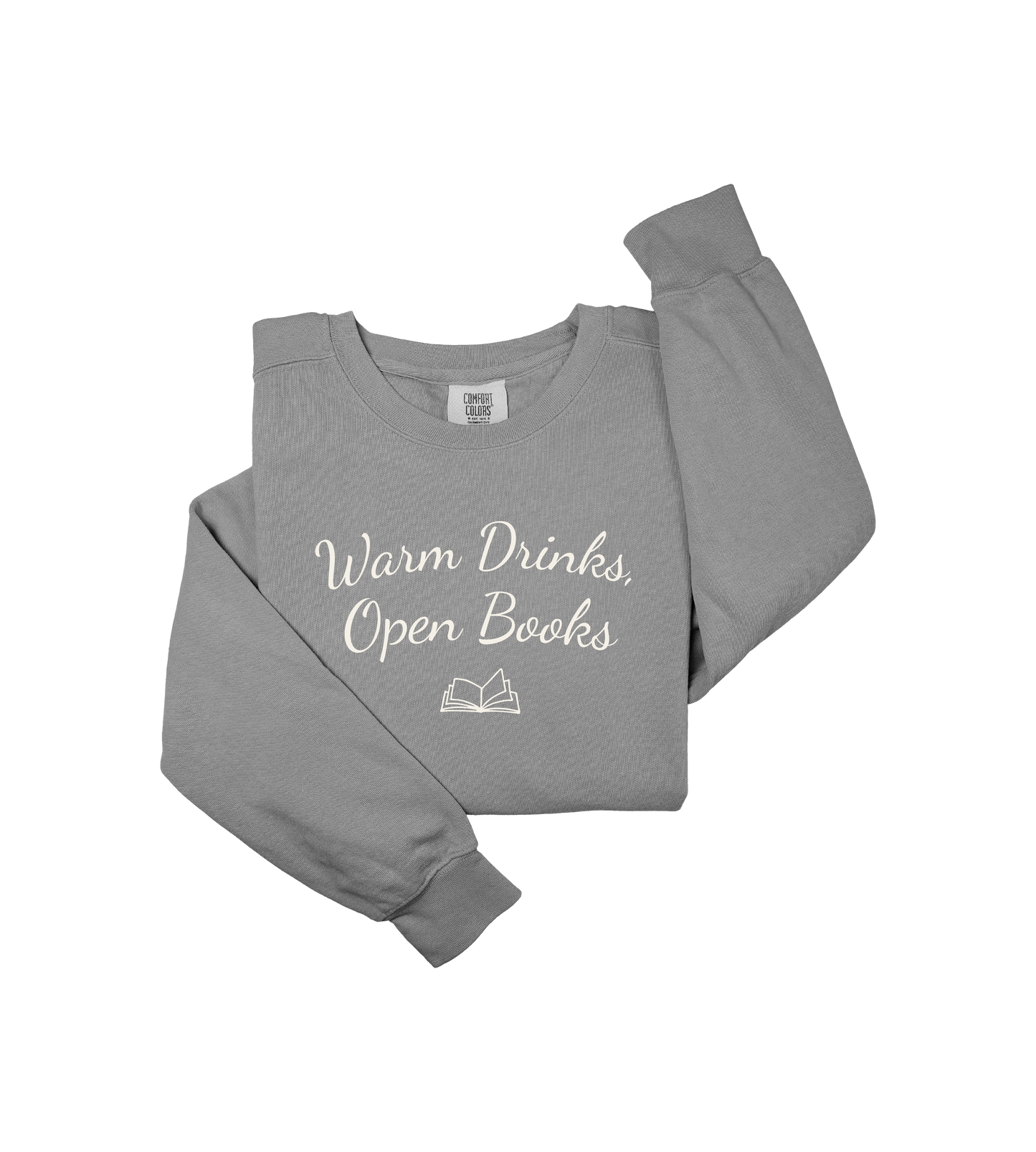 Warm Drinks Open Books Sweatshirt – Cozy Book Lover Crewneck, Reading Aesthetic Pullover