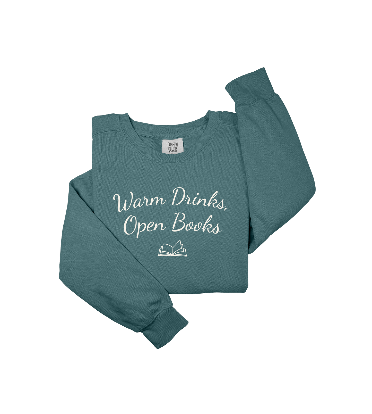 Warm Drinks Open Books Sweatshirt – Cozy Book Lover Crewneck, Reading Aesthetic Pullover