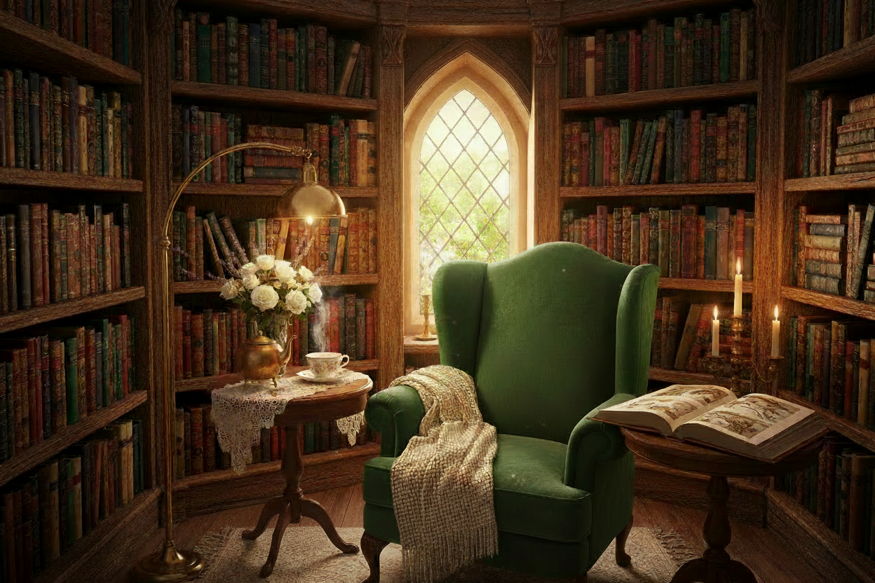 Magical Library Corner - Bottom Text Only